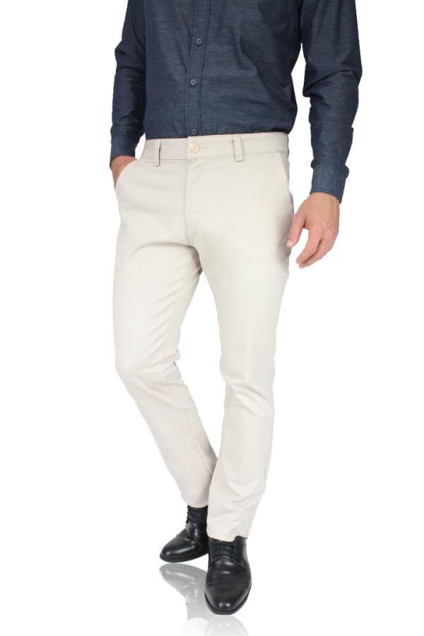 Pantalón Color Arena Stretch Slim Fit De Algodón Para Caballero